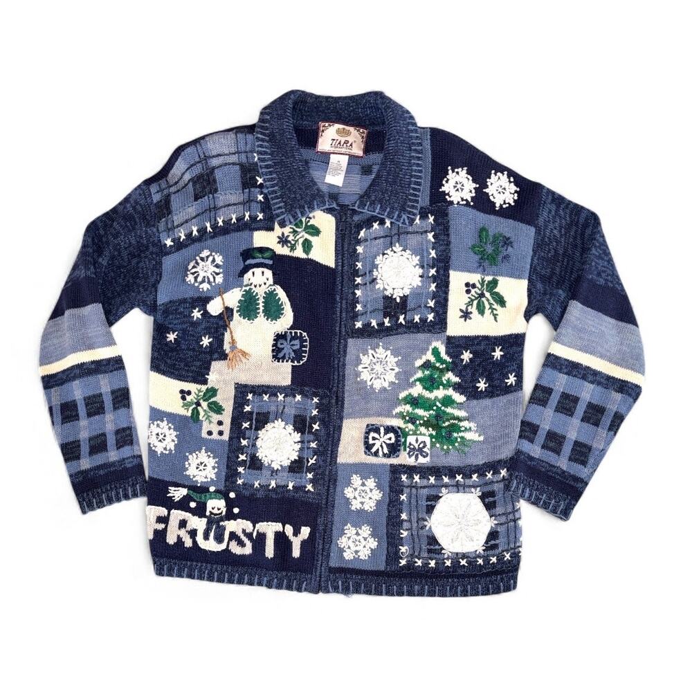 Tiara International Blue Winter Frosty Zip Cardigan size Medium